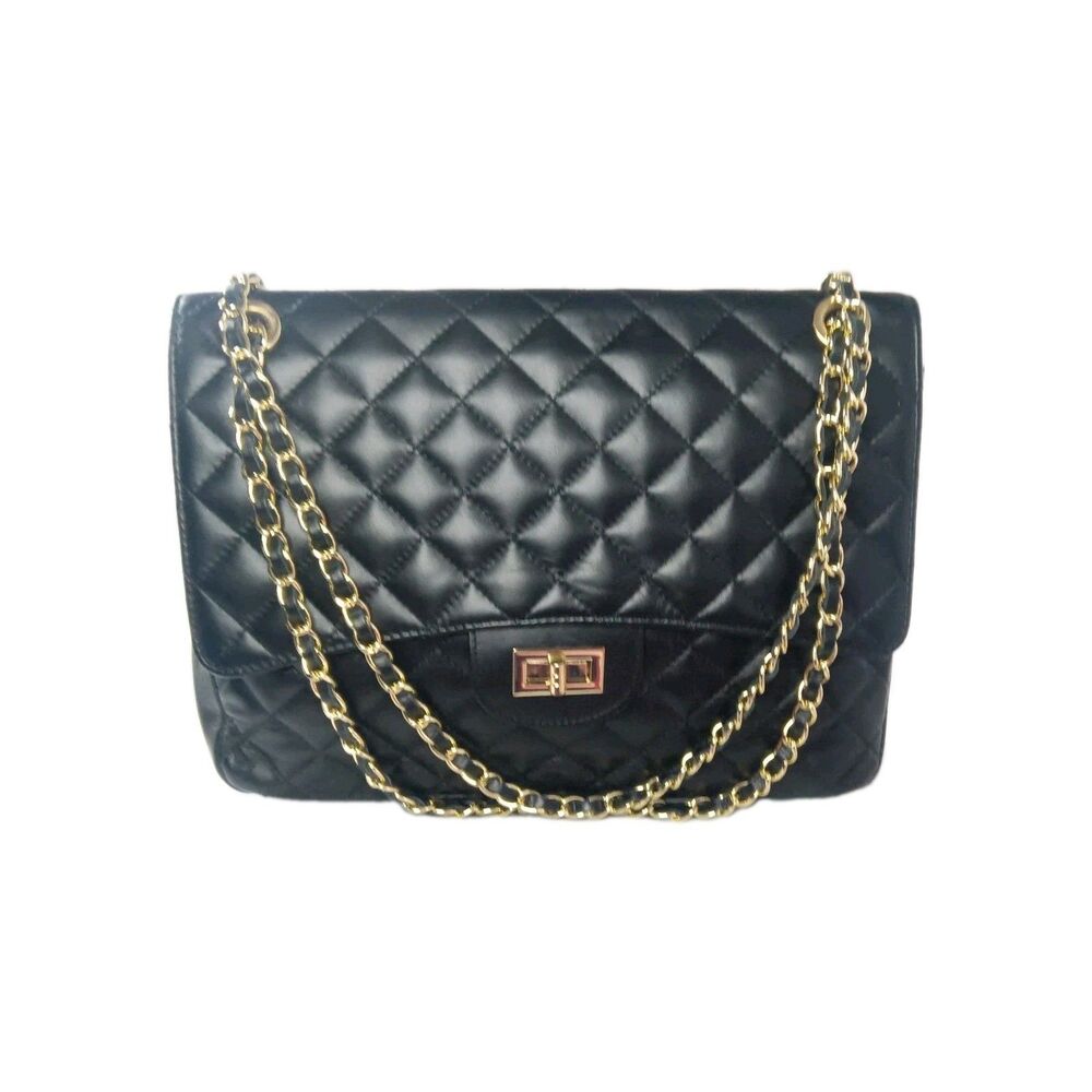 Chiara Ferretti Quilted Italian Leather Shoulder Bag Black Handbag